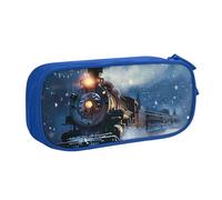 HEBSDFG Winter Christmas Snow Night Railway Train Print Cute Pencil Case Pouch for Boys Girls - Blue High Capacity Travel Pen Bag Organizer Makeup Bag for Student School College Office