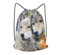 HEBSDFG Wolf Animals Prints Drawstring Backpack for Women Men Adjustable String Bag Sackpack for Sport Gym Bags Shopping Beach, M