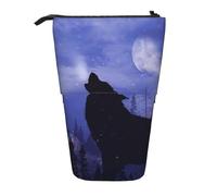 HEBSDFG Wolf in Full Moon Night Prints Retractable Pencil Case & Cosmetic Pouch, Big Stationery Bag Pen Box for School Office Travel