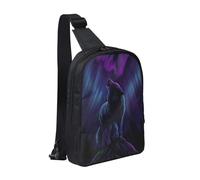 HEBSDFG Wolves Howl in the Northern Lights Pattern Crossbody Shoulder Sling Pack Water-Resistant Messenger Chest Bag Zipper Sling Bag for School, Travel & Work