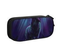 HEBSDFG Wolves Howl in the Northern Lights Print Cute Pencil Case Pouch for Boys Girls, Black High Capacity Travel Pen Bag Organizer Makeup Bag for Student School College Office