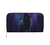 HEBSDFG Wolves Howl in the Northern Lights Printed Long Wallet for Men and Women PU Leather Hand Purse with Card Holder, Zipper Closure