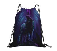 HEBSDFG Wolves Howl in the Northern Lights Womens Drawstring Gym Bags Mens Sports Backpack Lightweight Beach Tote Reusable Shopping Bag