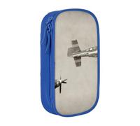 HEBSDFG World War 2 Aircraft Airplane Pattern Print Pencil Case, Blue High-Capacity Pen Pencil Pouch Stationery Organizer with Pen Slots & Pouches for School Travel Makeup