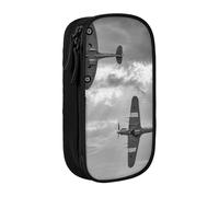 HEBSDFG World War 2 Aircraft Airplane Print Pencil Case, Black High-Capacity Pen Pencil Pouch Stationery Organizer with Pen Slots & Pouches for School Travel Makeup