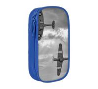 HEBSDFG World War 2 Aircraft Airplane Print Pencil Case, Blue High-Capacity Pen Pencil Pouch Stationery Organizer with Pen Slots & Pouches for School Travel Makeup