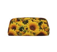 HEBSDFG Yellow Sunflower Field Printed Pencil Case with Gold Zipper, Crosshatch Leather Makeup Bag, Pen Pouch Organiser for School, Office & Travel