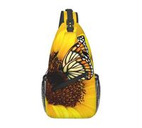 HEBSDFG Yellow Sunflowers with Red Butterfly Pattern Sling Backpack Funny Messenger Chest Bag Zipper Sling Bag for School, Travel & Work