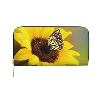HEBSDFG Yellow Sunflowers with Red Butterfly Printed Long Wallet for Men and Women PU Leather Hand Purse with Card Holder, Zipper Closure