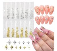 Hebterrka 3D Nail Charm Set with 400 Star Glitter Stones, Gold Silver Design for Nail Art, Easy to Apply and Safe for All Nail Types
