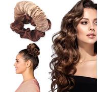 Hebterrka Heatless Curling Scrunchie, Brown Satin Heatless Curls for Sleeping, Soft Sleep Bands for Hair, Lazy Scrunchie Roller without Heat for Long Hair