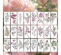 Hebterrka Stencil Set with 24 Plant Designs, Versatile and Durable Stencils for Wall Design and More, Customisable Stencil Paper for Various Surfaces, Gift Idea for Craft Enthusiasts