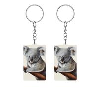 HEBVNJF Rectangle Koala And Butterfly Printed Keychain，various Key Decoration，Cute Key Chain，Universal Key Fob Holder, Koala and Butterfly, 5x3cm