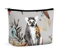 HEBVNJF Travel Makeup Bag Portable Cosmetic Bag BackYard Chickens Makeup Storage Bag for Women/girl, Animals Lemur Flowers Pattern, One Size