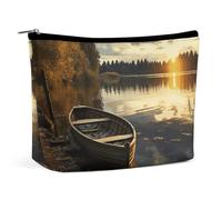 HEBVNJF Travel Makeup Bag Portable Cosmetic Bag Burning Soccer Ball Makeup Storage Bag for Women/girl, Boat at Lake Shore, One Size