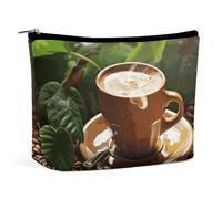 HEBVNJF Travel Makeup Bag Portable Cosmetic Bag Collie Dog And Horse Together Makeup Storage Bag for Women/girl, Coffee and Green Leaves, One Size