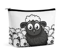 HEBVNJF Travel Makeup Bag Portable Cosmetic Bag Cute Cat Sing Christmas Carols Makeup Storage Bag for Women/girl, Cartoon Black White Sheep, One Size