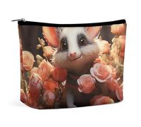 HEBVNJF Travel Makeup Bag Portable Cosmetic Bag German Shepherd Dog Lovers Makeup Storage Bag for Women/girl, Cartoon Opossum and Roses, One Size