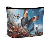 HEBVNJF Travel Makeup Bag Portable Cosmetic Bag Giant Mushroom Makeup Storage Bag for Women/girl, Colorful butterflies flying in the, One Size