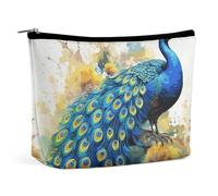 HEBVNJF Travel Makeup Bag Portable Cosmetic Bag Positano Seaside Sunset Makeup Storage Bag for Women/girl, Peacock watercolor painting, One Size