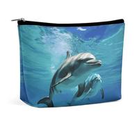 HEBVNJF Travel Makeup Bag Portable Cosmetic Bag Positano Seaside Sunset Makeup Storage Bag for Women/girl, Marine dolphin, One Size