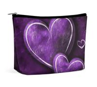 HEBVNJF Travel Makeup Bag Portable Cosmetic Bag Sand Snowman on Beach Makeup Storage Bag for Women/girl, Purple Hearts, One Size