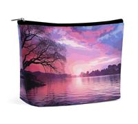 HEBVNJF Travel Makeup Bag Portable Cosmetic Bag Skull Cat Moon Gothic Makeup Storage Bag for Women/girl, Purple sunset on water, One Size