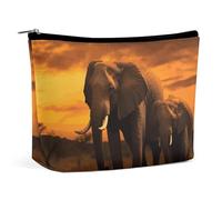 HEBVNJF Travel Makeup Bag Portable Cosmetic Bag Sunshine Sunflower Field Makeup Storage Bag for Women/girl, Sunset Parent-Child Elephant, One Size