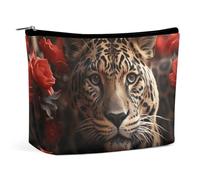 HEBVNJF Travel Makeup Bag Portable Cosmetic Bag Sweet Animals Cute Cat Makeup Storage Bag for Women/girl, Red rose and tiger, One Size