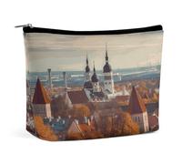HEBVNJF Travel Makeup Bag Portable Cosmetic Bag Turtles Emerging from Oranges Makeup Storage Bag for Women/girl, Tallinn Estonia Cityscape, One Size