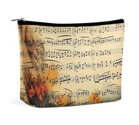 HEBVNJF Travel Makeup Bag Portable Cosmetic Bag West Desert Cactus Riding Horses Makeup Storage Bag for Women/girl, Vintage Music Note, One Size