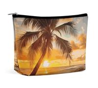 HEBVNJF Travel Makeup Bag Portable Cosmetic Bag West Desert Cactus Riding Horses Makeup Storage Bag for Women/girl, Tropical Beach Palm Tree Sunset, One Size