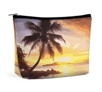 HEBVNJF Travel Makeup Bag Portable Cosmetic Bag White Lizard Makeup Storage Bag for Women/girl, Sunrise Tropical Palm Tree Island, One Size