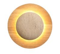 HEBXMF Creative Round Yellow Travertine Wood Wall Light, Nordic Industrial Style Wall Lamp, Flush Mount LED Light Source Wall Sconce, Dining Room Bedroom Living Room Wall Mounted Light Fixtures