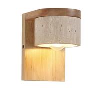 HEBXMF E26 Light Source Single Head Wall Light, Minimalist Yellow Travertine Wood Wall Lamp, Industrial Style Wall Sconce, Hallway Bedside Living Room Wall Mounted Lighting Fixtures