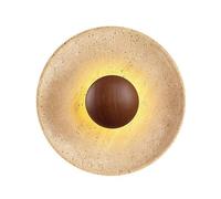 HEBXMF French Retro Style Single-Head Wall Lamp, Personalized Round Wall Light, LED Light Source Yellow Travertine Wood Wall Sconce, Bedroom Cafe Entrance Decorative Lighting Fixtures