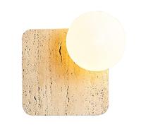 HEBXMF G9 Light Source Glass Shade Wall Light, Nordic Industrial Style Yellow Travertine Wall Lamp, Single Head Flush Mount Wall Sconce, Restaurant Bedroom Balcony Wall Mounted Lighting Fixtures