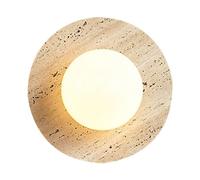 HEBXMF Industrial Style Yellow Travertine Glass Wall Light, Minimalist Single Head Wall Lamp, G9 Light Source Round Wall Sconce, Bedside Dining Room Entryway Wall Mounted Lighting Fixtures