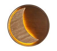 HEBXMF Minimalist Round Wall Light, LED Warm Light Yellow Travertine Wood Wall Lamp, Industrial Style Wall Sconce, Dining Room Living Room Balcony Wall Mounted Lighting Fixtures