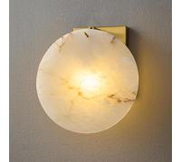 HEBXMF Nordic Round Alabaster Wall Sconce, 7.8in Natural Marble Wall Lamp with Metal Base, Hard Wire Connection Wall Light, Entryway Dressing Table Bedroom Decorative Light Fixture