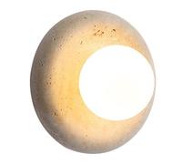 HEBXMF Wabi Sabi Style Indoor Wall Light, Spherical Glass Lampshade Wall Sconce, 7.8 Inch Round Yellow Travertine Wall Lamp, Living Room Balcony Restaurant Decoration Light Fixtures