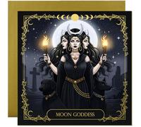 Hecate Greeting Card - Hekate Triple Moon Goddess Greetings Card Pagan Witchcraft Gift Birthday, Wicca Luna for Her Female - With Metallic Gold Envelope