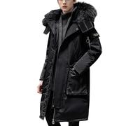 Hecatombic Men's Long Bib Coat with Hat Coat Warm Padded Coat with Pockets Quilted Jacket Winter Waterproof Windproof Padded Down Jacket (Black,3XL)