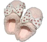 Hecatombic Women's Autumn and Winter Warm Cute Soft Plush Bow Home Slippers Fashionable and Comfortable Indoor Non-slip Bedroom Slippers (Pink,36-37)