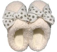 Hecatombic Women's Autumn and Winter Warm Cute Soft Plush Bow Home Slippers Fashionable and Comfortable Indoor Non-slip Bedroom Slippers (Beige,38-39)