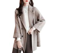 Hecatombic Women's Autumn and Winter Warm Double Breasted Blazer Collar Coat Slim Fit Trendy Versatile Plus Size Mid-Length Long Sleeve Tweed Coat with Pockets