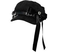 Hecatombic Women's Classic Lace Bow Beret Gothic Lolita Cross Diamond Heart Decorative Newspaper Boy Hat Harajuku Rhinestone Cute Beret (Black,One Size)