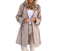 Hecatombic Women's Elegant Loose Casual Plaid Lined Long Sleeve Hooded Jacket Spring and Fall Transition Lightweight Outdoor Sports Windbreaker