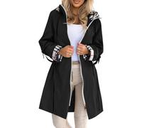 Hecatombic Women's Elegant Loose Casual Plaid Lined Long Sleeve Hooded Jacket Spring and Fall Transition Lightweight Outdoor Sports Windbreaker (C4,S)