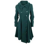Hecatombic Women's Fall and Winter Gothic Punk Windproof Warm Hooded Tweed Coat Vintage Victorian Single Breasted Long Stand Collar Trench Coat Outerwear (Green,3XL)